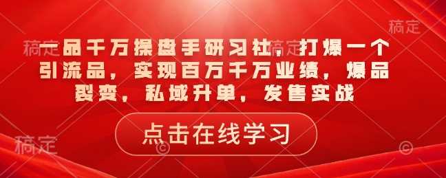 一品千万操盘手研习社,打爆一个引流品,实现百万千万业绩,爆品裂变,私域升单,发售实战-九才资源网