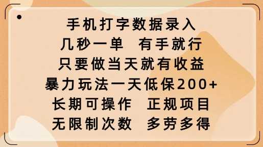 手机打字数据录入,几秒一单,有手就行,只要做当天就有收益,暴力玩法一天低保2张-九才资源网