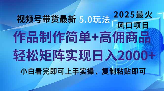(14191期)视频号带货最新5.0玩法,作品制作简单,当天起号,复制粘贴,轻松矩阵…-九才资源网