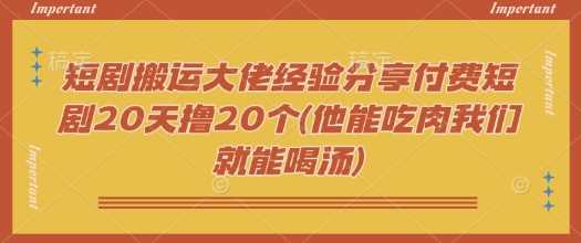 短剧搬运大佬经验分享付费短剧20天撸20个(他能吃肉我们就能喝汤)-九才资源网