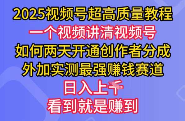 2025视频号超高质量教程,两天开通创作者分成,外加实测最强挣钱赛道,日入多张-九才资源网