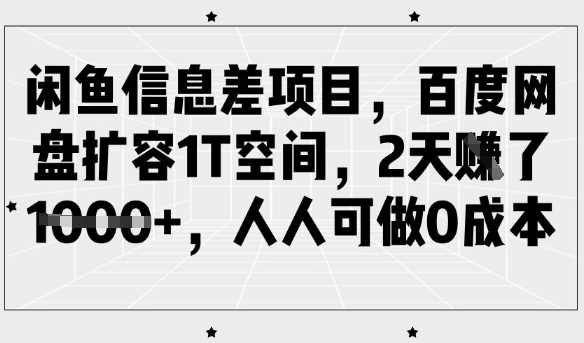 闲鱼信息差项目,百度网盘扩容1T空间,2天收益1k+,人人可做0成本-九才资源网