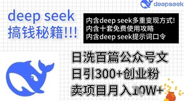 用DeepSeek日洗百篇公众号文章,轻松日引300+创业粉,卖项目月入1w+-九才资源网