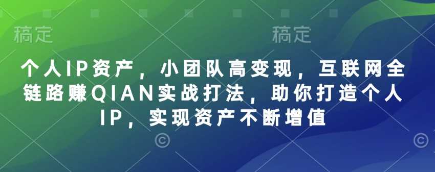 个人IP资产,小团队高变现,互联网全链路赚QIAN实战打法,助你打造个人IP,实现资产不断增值-九才资源网