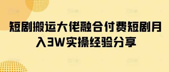短剧搬运大佬融合付费短剧月入3W实操经验分享-九才资源网