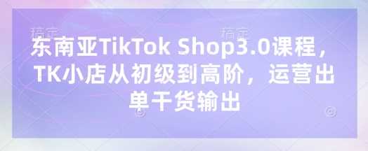 东南亚TikTok Shop3.0课程,TK小店从初级到高阶,运营出单干货输出-九才资源网