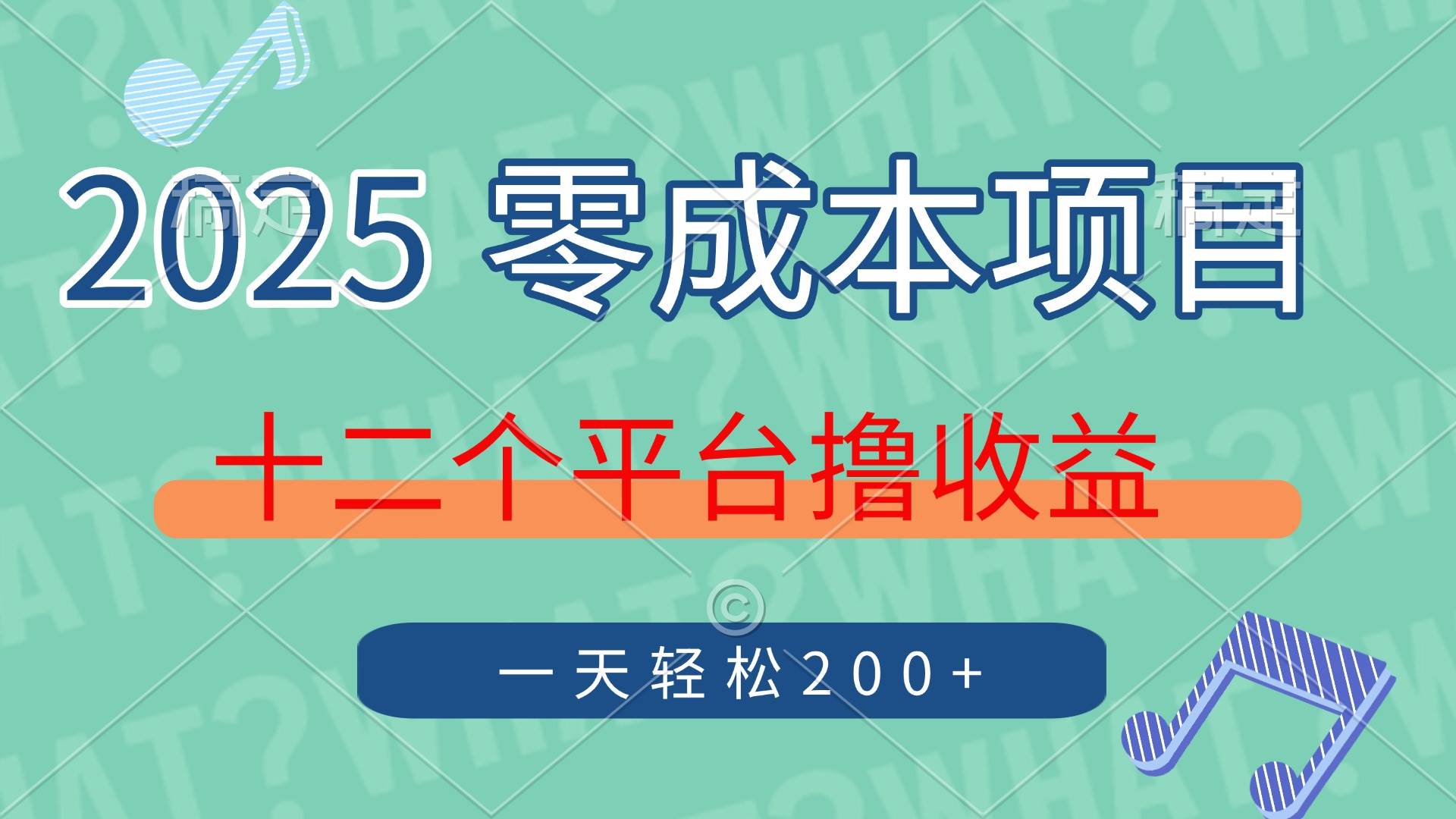 (14302期)2025年零成本项目,十二个平台撸收益,单号一天轻松200+-九才资源网