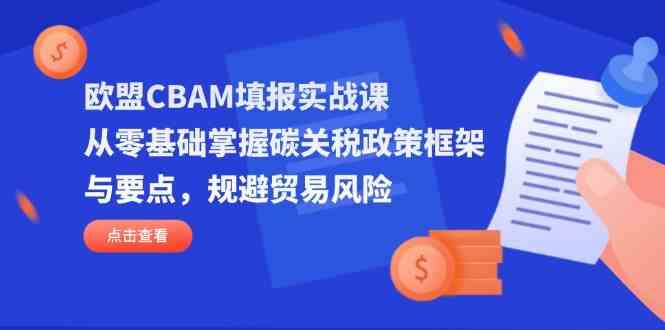 欧盟CBAM填报实战课,从零基础掌握碳关税政策框架与要点,规避贸易风险-九才资源网