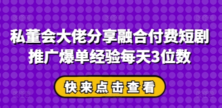 私董会大佬分享融合付费短剧推广爆单经验每天3位数-九才资源网