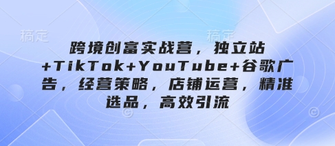 跨境创富实战营,独立站+TikTok+YouTube+谷歌广告,经营策略,店铺运营,精准选品,高效引流-九才资源网