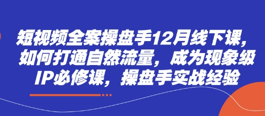 短视频全案操盘手12月线下课,如何打通自然流量,成为现象级IP必修课,操盘手实战经验-九才资源网