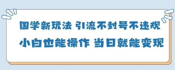 国学新玩法,引流不封号不违规小白也能操作,当日就能变现-九才资源网