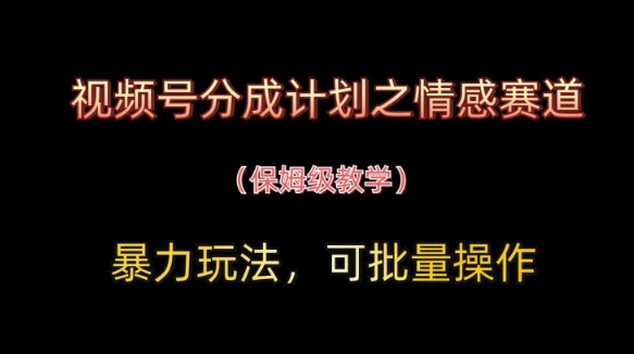 视频号分成计划之情感赛道暴力玩法,可批量操作,保姆级教学-九才资源网