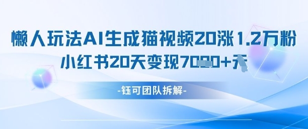 懒人玩法AI生成猫咪图片视频,20涨1.2W万粉,小红书商单20天变现7k-九才资源网