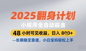 2025小程序全自动掘金,48 小时可见收益,日入8张,长期稳定靠谱,小白宝妈轻松上手【揭秘】-九才资源网
