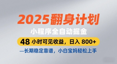 2025翻身计划,小程序全自动掘金,48小时可见收益,日入8张+,长期稳定靠谱,小白宝妈轻松上手【揭秘】-九才资源网