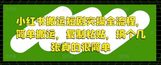 小红书搬运短剧实操全流程,简单搬运,复制粘贴,搞个几张真的很简单-九才资源网