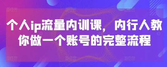 个人ip流量内训课,内行人教你做一个账号的完整流程-九才资源网