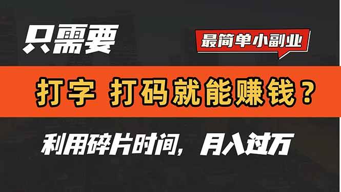 (14673期)只需要打字,打码,就能赚钱?简单的赚钱小副业,利用碎片时间,月入过万-九才资源网