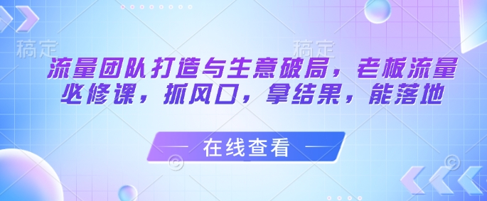 流量团队打造与生意破局,老板流量必修课,抓风口,拿结果,能落地-九才资源网