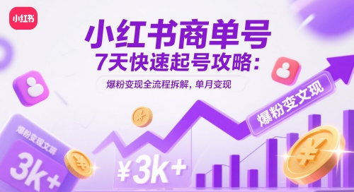 小红书商单号7天快速起号攻略:爆粉变现全流程拆解,单月变现3k+-九才资源网