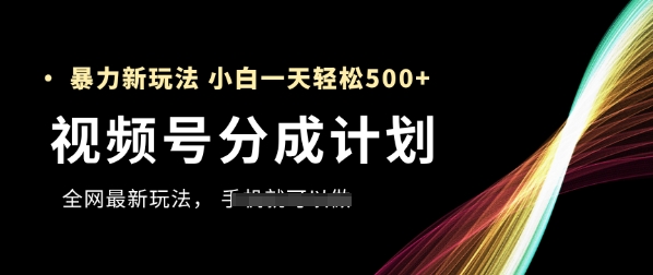 视频号分成计划,全网最暴力玩法,新手一天也能轻松5张+-九才资源网