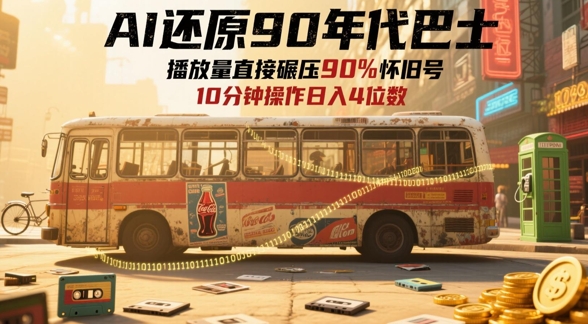 AI还原90年代巴士,一帧就让70后泪崩,播放量直接碾压90%怀旧号,每天操作十分钟,日入四位数-九才资源网