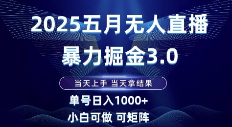 2025五月无人直播暴力掘金3.0,当天上手,当天拿结果,单号日入1k+小白可做可矩阵【揭秘】-九才资源网