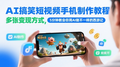 AI搞笑短视频手机制作教程,多张变现方式,5分钟教会你用AI做不一样的西游记-九才资源网