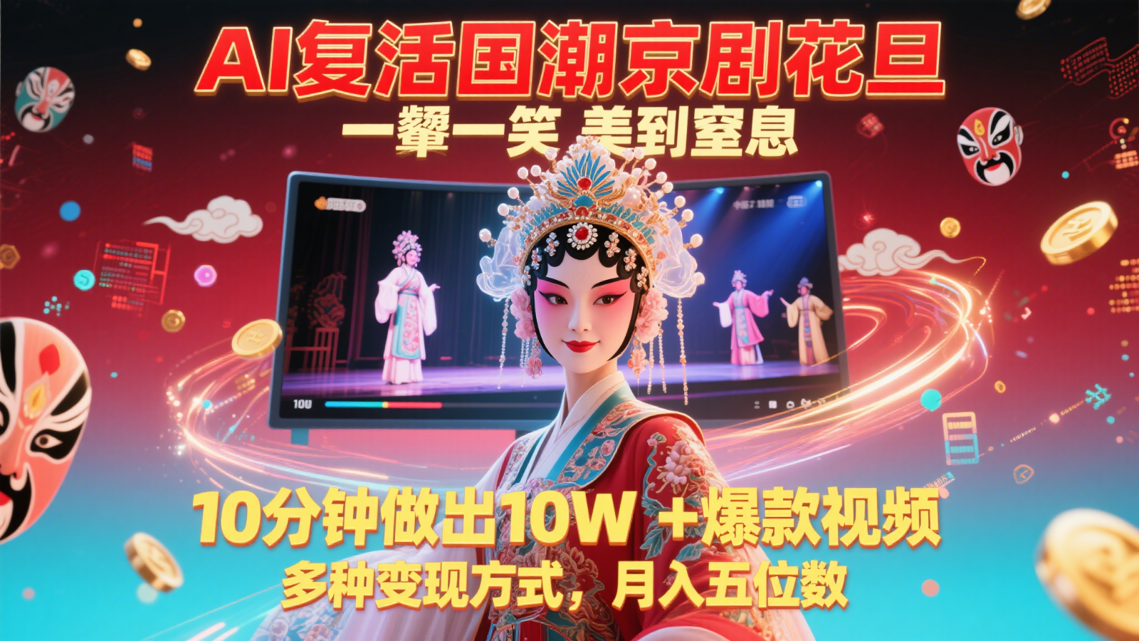 AI复活国潮京剧花旦,一颦一笑美到窒息,10分钟做出10W+爆款视频,多种变现方式,…-九才资源网