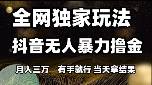 全网独家玩法抖音无人暴力撸金,月入3W,有手就行,当天拿结果【揭秘】-九才资源网