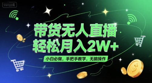 带货无人直播,轻松月入2W+,小白必做,手把手教学,无脑操作(附学习资料)-九才资源网