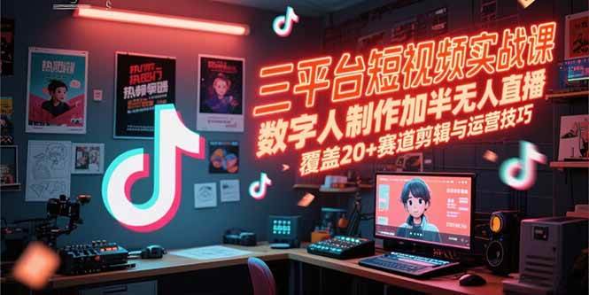 (15265期)三平台短视频实战课,数字人制作加半无人直播,覆盖20+赛道剪辑与运营技巧-九才资源网