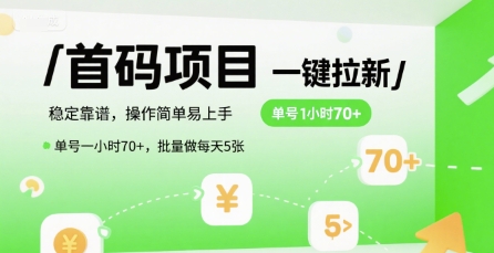 首码一键拉新项目,稳定靠谱,操作简单易上手,单号一小时70+,批量做每天5张【揭秘】-九才资源网