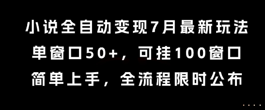 小说全自动变现7月玩法,单窗口50+,可挂100窗口,简单上手,全流程限时公布【揭秘】-九才资源网