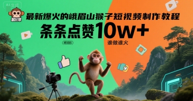 最新爆火的峨眉山猴子短视频制作教程,条条点赞10w+,谁做谁火【教程+提示词】-九才资源网