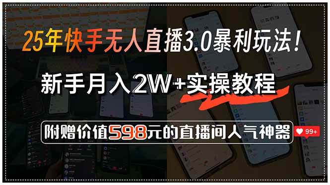 (15335期)25年快手无人直播3.0暴利玩法!,新手月入2W+实操教程,附赠价值598元…-九才资源网