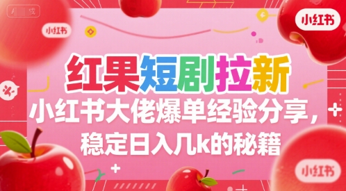 红果短剧拉新小红书大佬爆单经验分享,稳定日入几k的秘籍-九才资源网