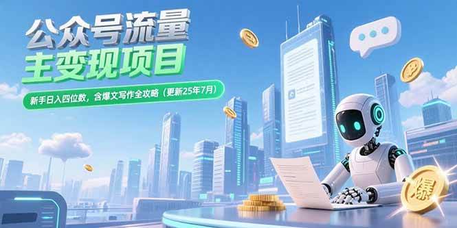 (15340期)公众号流量主变现项目,新手日入四位数,含爆文写作全攻略(更新25年7月)-九才资源网