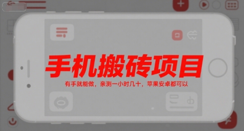 手机搬砖项目,有手就能做,亲测一小时几十,苹果安卓都可以-九才资源网