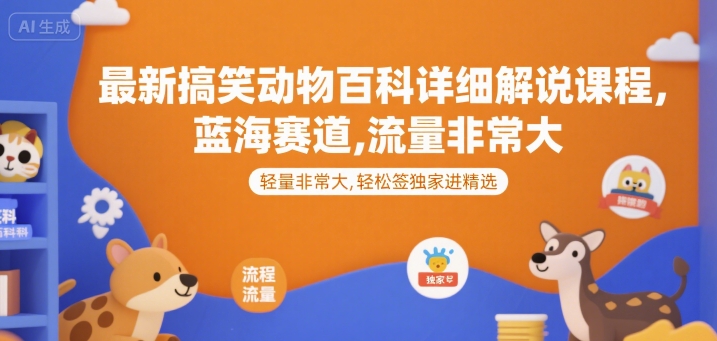 最新搞笑动物百科详细解说课程,蓝海赛道,流量非常大,轻松签独家进精选-九才资源网