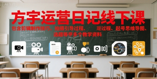 方宇运营日记线下课,包含剪辑制作技巧、拍摄引导过程、起号思维导图、选题等多个教学资料-九才资源网