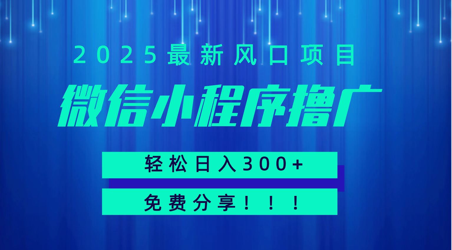 微信小程序撸广,最新风口项目,日入300+ 免费分享 可批量操作 小白可轻松上手!!-九才资源网
