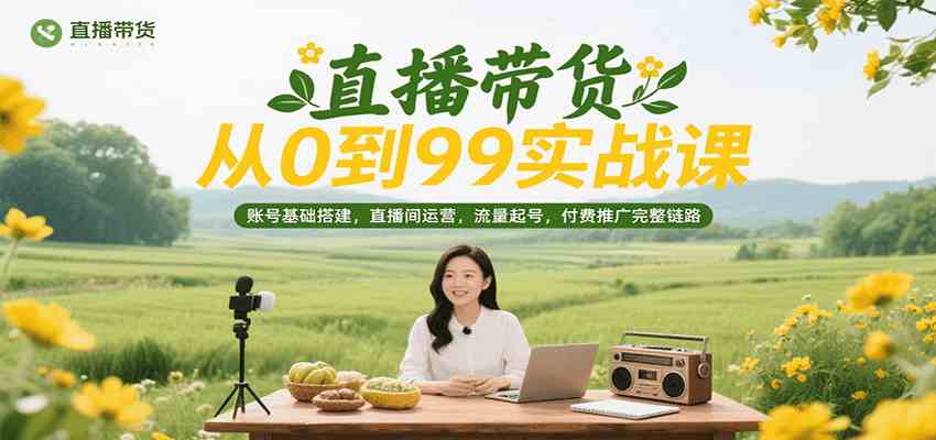 直播带货从0到99实战课,账号基础搭建,直播间运营,流量起号,付费推广完整链路-九才资源网