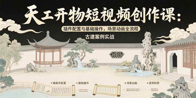 (15418期)天工开物短视频创作课:插件配置与基础操作,场景动画全流程 古建案例实战-九才资源网