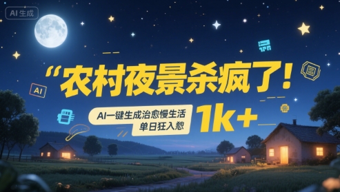 农村夜景杀疯了!AI一键生成治愈系慢生活,单日狂入1k+-九才资源网