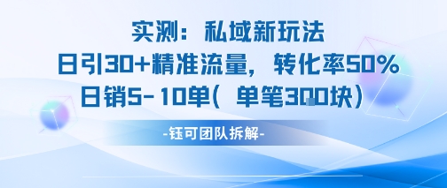 实测私域新玩法日引30加精准流量转化率50%日销5-10单每笔3张-九才资源网