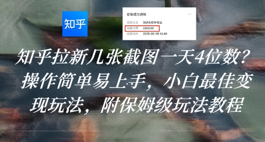 知乎拉新几张截图一天4位数?操作简单易上手,小白最佳变现玩法,附保姆级玩法教程-九才资源网