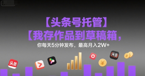 【头条号托管 】我存作品到草稿箱,你每天5分钟发布,最高月入2W+【揭秘】-九才资源网