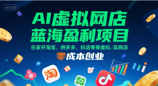 AI虚拟网店蓝海盈利项目,在家开淘宝、拼多多、抖店等虚拟品网店,零成本创业-九才资源网